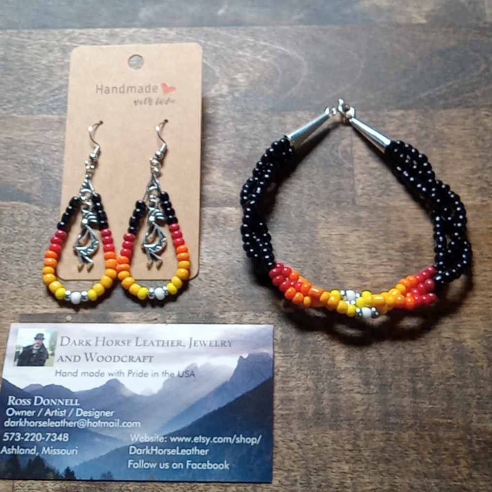 Southwestern Sunset Beaded Dangle Earrings and Beaded Braided Bracelet